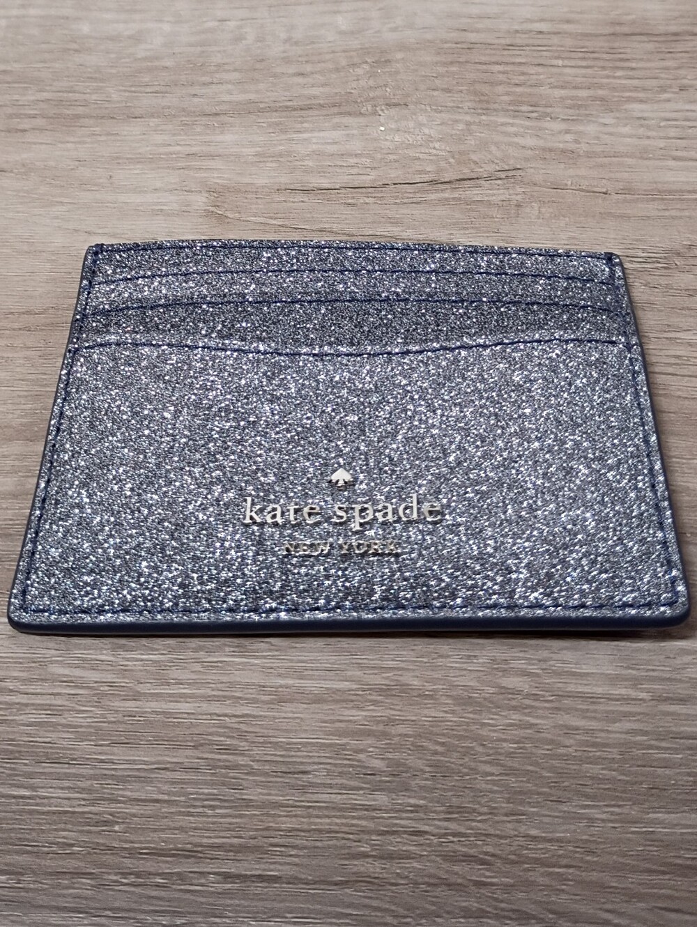 Kate Spade Classic Casual Silver Grey Sparkle Glitter Card Holder Mini Wallet